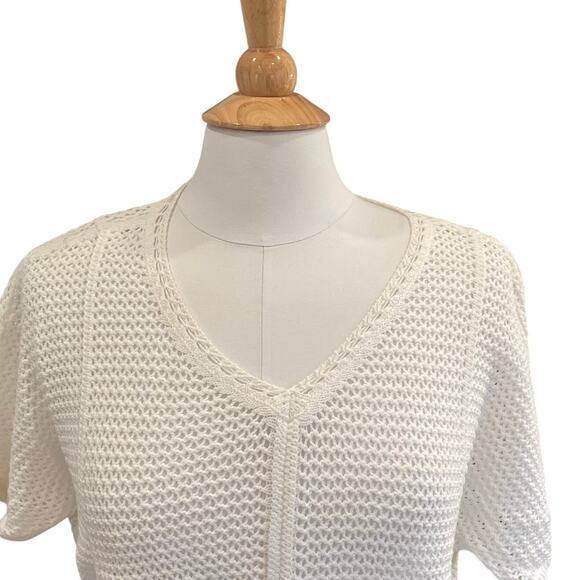 Liz Claiborne White Crochet Style Open Knit, Boho, Short Sleeve Sweater/Top S - Picture 2 of 10